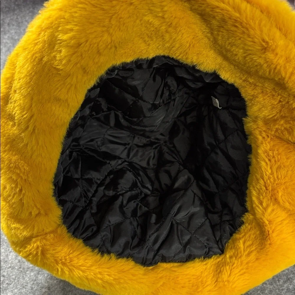 Ellas mustard yellow or bubble gum pink  faux fir look lined warm bucket hat